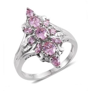 Platinum Overlay Pink Cubic Zircon Ring Sz 10